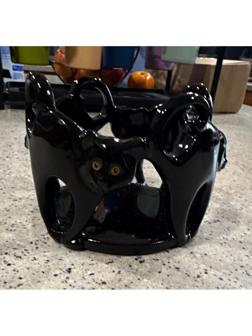 Yankee Candle Co. Black Cat Ceramic Votive Candle Holder Glossy 1259227